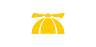 A yellow simplified icon of a propeller beanie with a dome-shaped hat and two-blade propeller on top, set against a white background.
