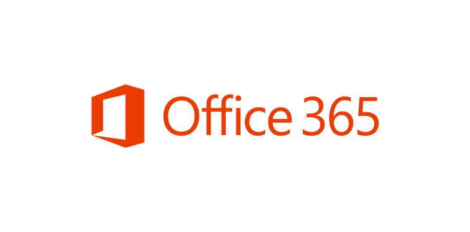 Orange Office 365 logo featuring an abstract geometric icon resembling an open door or book on the left, followed by the text 