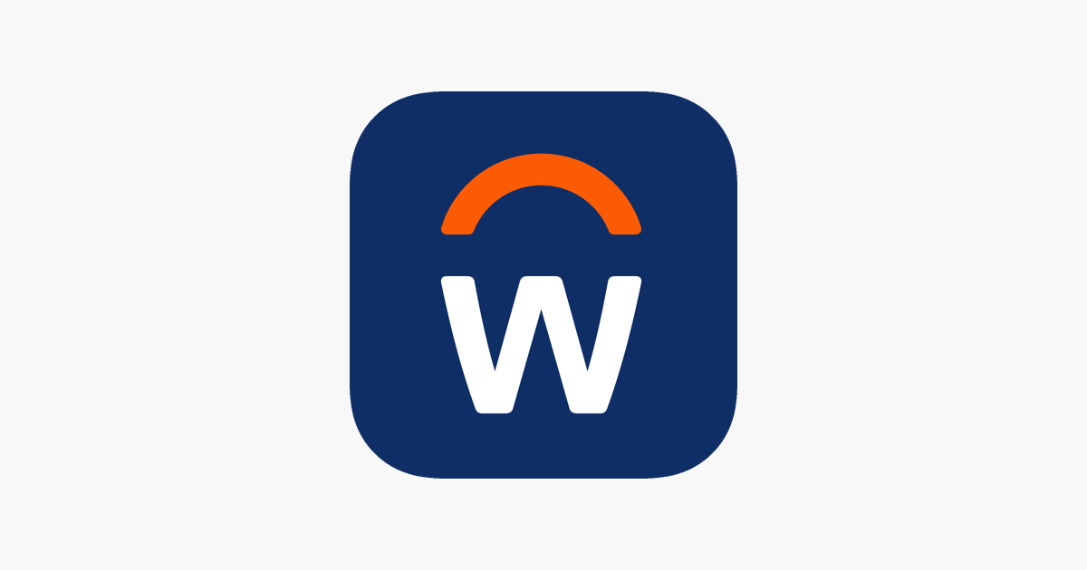 A logo featuring an orange semicircle above a large blue letter 